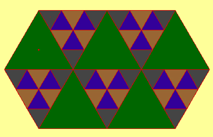 Mosaico con triángulos en la relación de tamños de 1 a 3