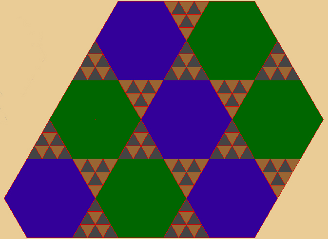 Mosaico con triángulos y hexágonos en la relación 1 a 3