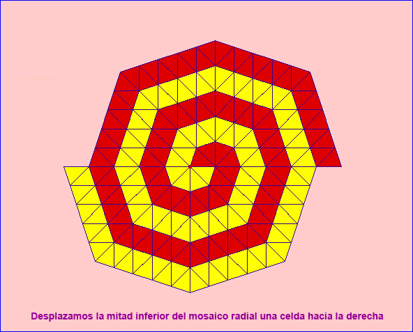Mosaico espiral a base de triángulos isósceles