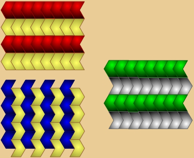 Mosaico a base de dos rombos uniendo dos triángulos