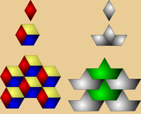Mosaico a base de tres rombos uniendo dos triángulos