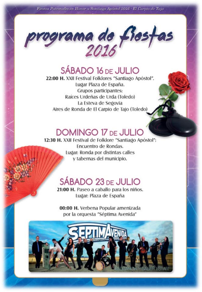 Programa de la fiesta de Santiago en el Carpio de Tajo (del 16-7-16 al 23-7-16)