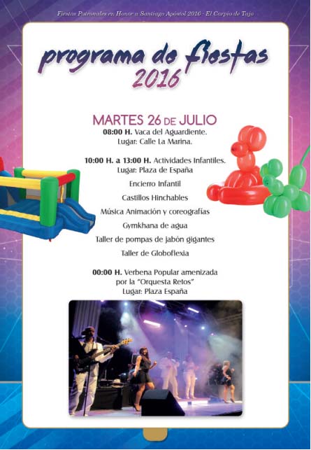 Programa de la fiesta de Santiago en el Carpio de Tajo (26-7-16)