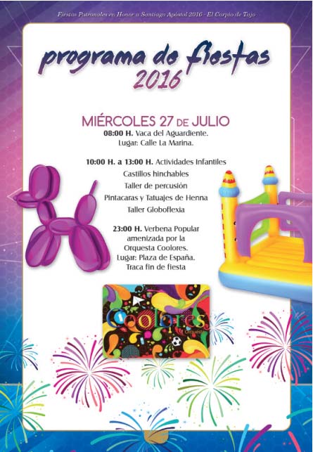 Programa de la fiesta de Santiago en el Carpio de Tajo (27-7-16 )