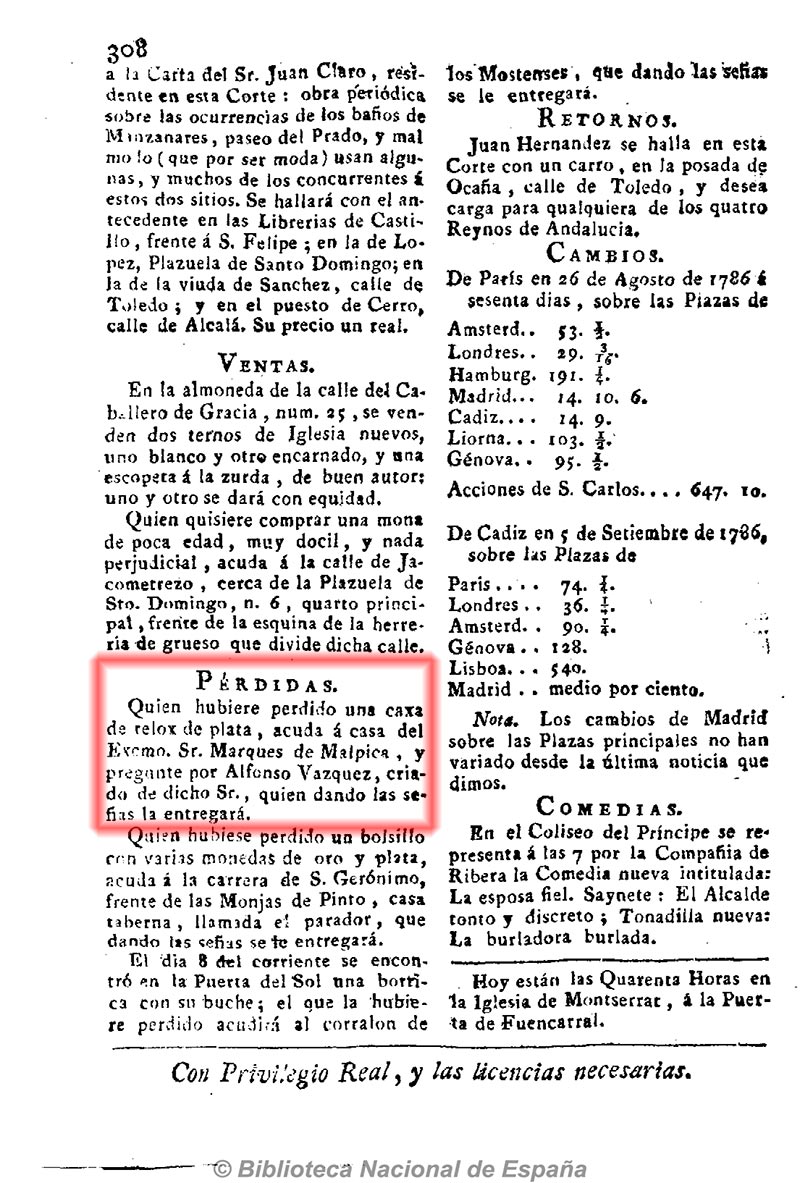 Diario curioso, histórico, erudito, comercial, civil y económico, 12-9-1786 página 4. Un hallazgo
