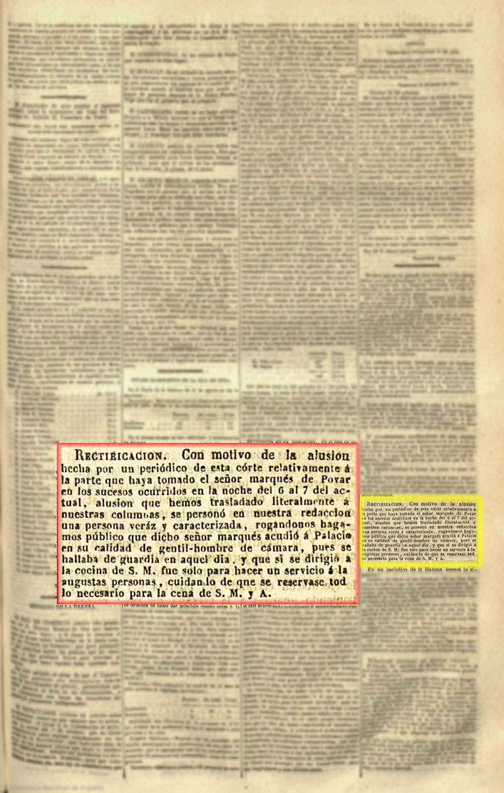 Pormenores aparecidos, el 12-10-1841, en el periódico el Correo Nacional sobre el asalto al Palacio Real del 7-10-1841