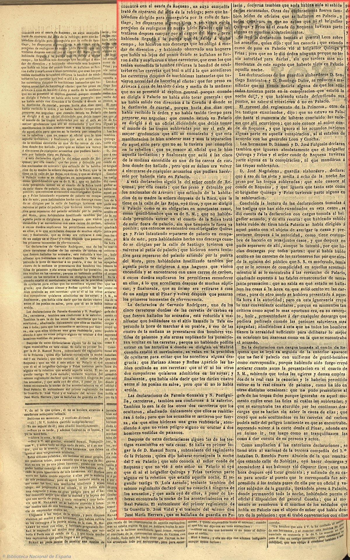 Consejo de guerra sobre los sucesos del 7 de octubre (asalto al Palacio Real). El correo nacional 25-10-1841, página 2 parte primera