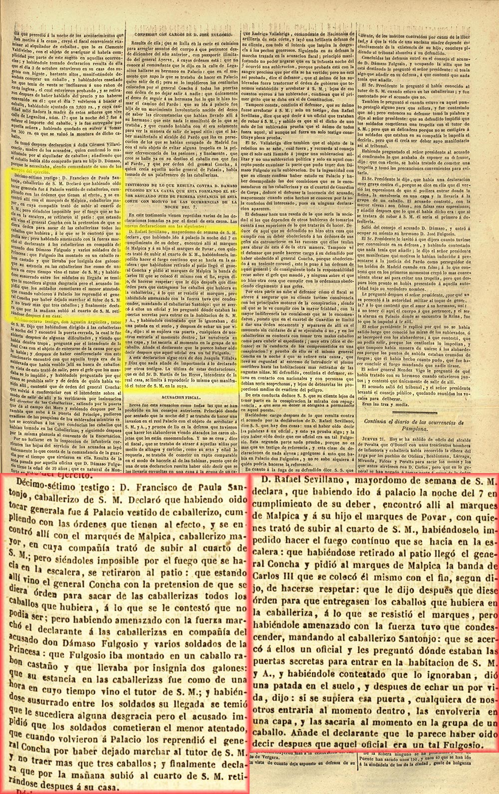 Consejo de guerra sobre la causa de D. Dámaso y D. José Fulgosio sobre los sucesos del 7 de octubre (asalto al Palacio Real). El correo nacional 1-11-1841, página 2/2