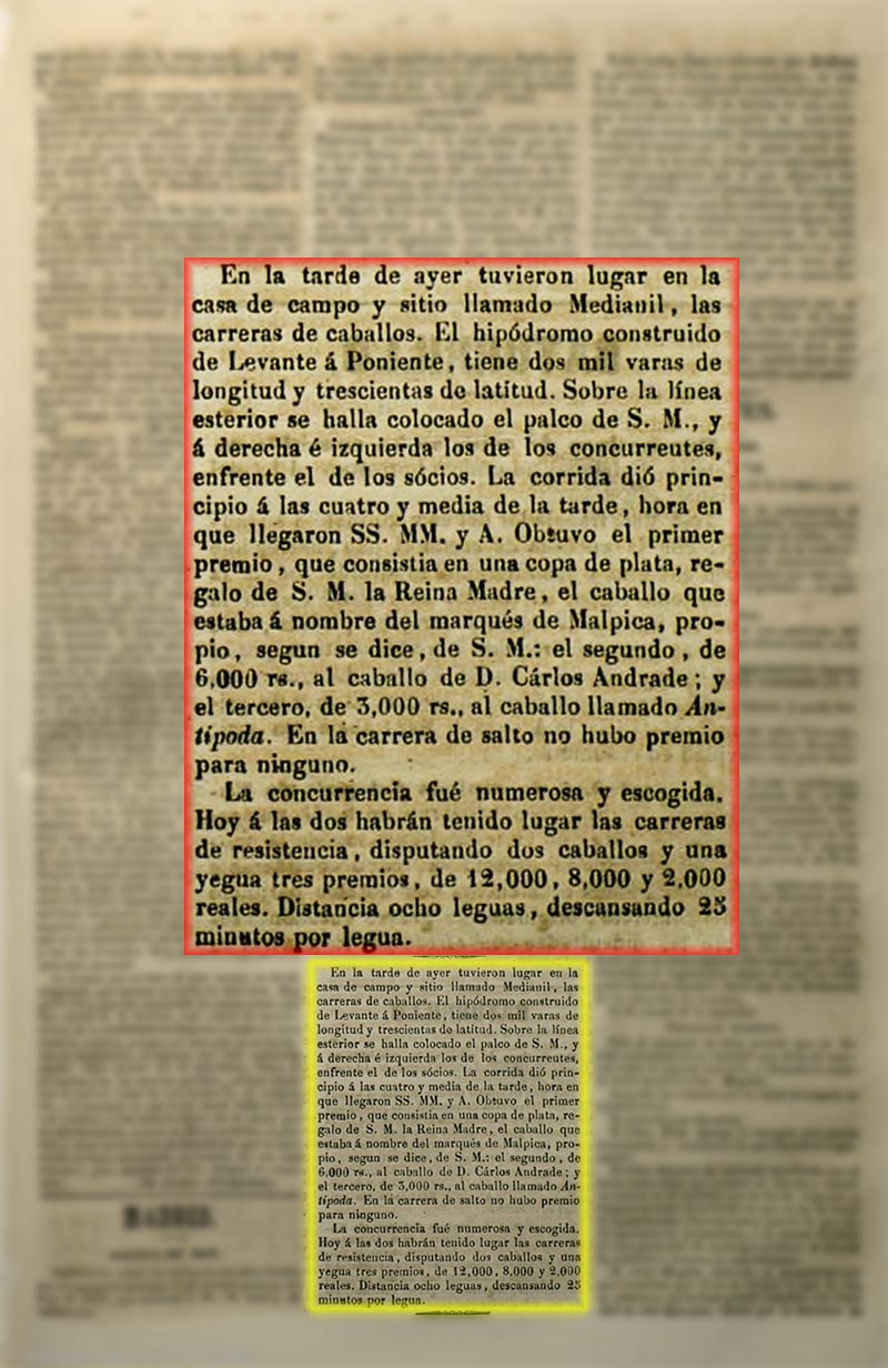 El Castellano 8/5/1845 La reina Isabel II y su s´quito en las carreras de caballos