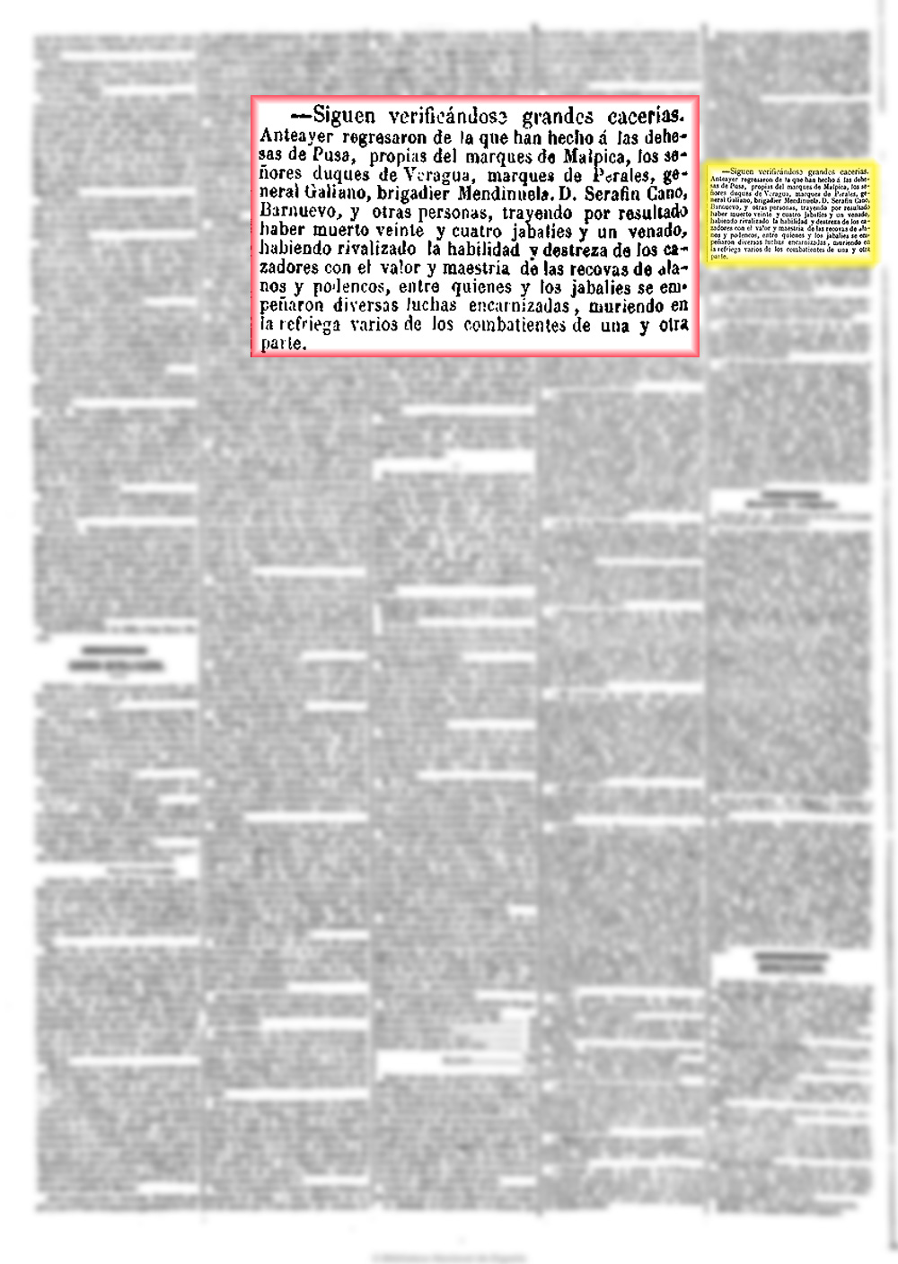 El Heraldo 14/11/1852. Caceria de caza mayor en Valdepusa 