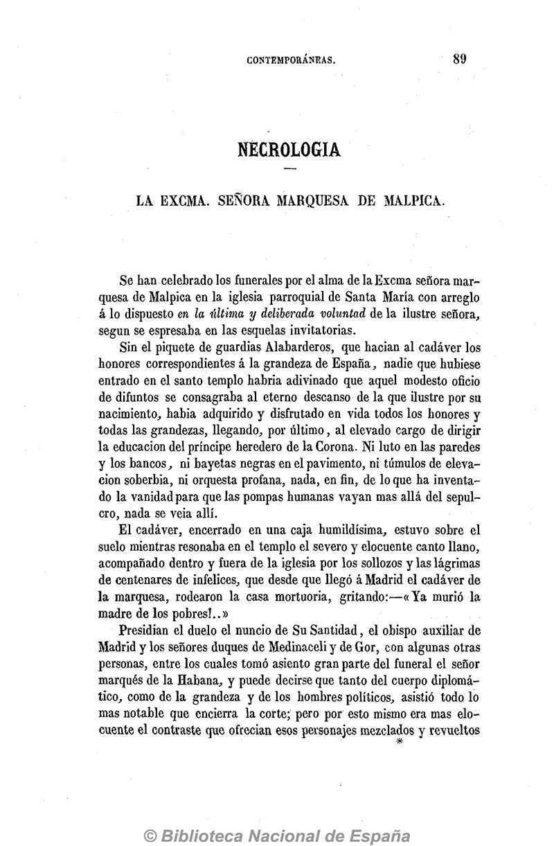 Escenas Contemporáneas en 1863. necrológica esobre el funeral de Doña María de la Encarnación Álvarez de las Asturias Bohórquez y Chacón-1