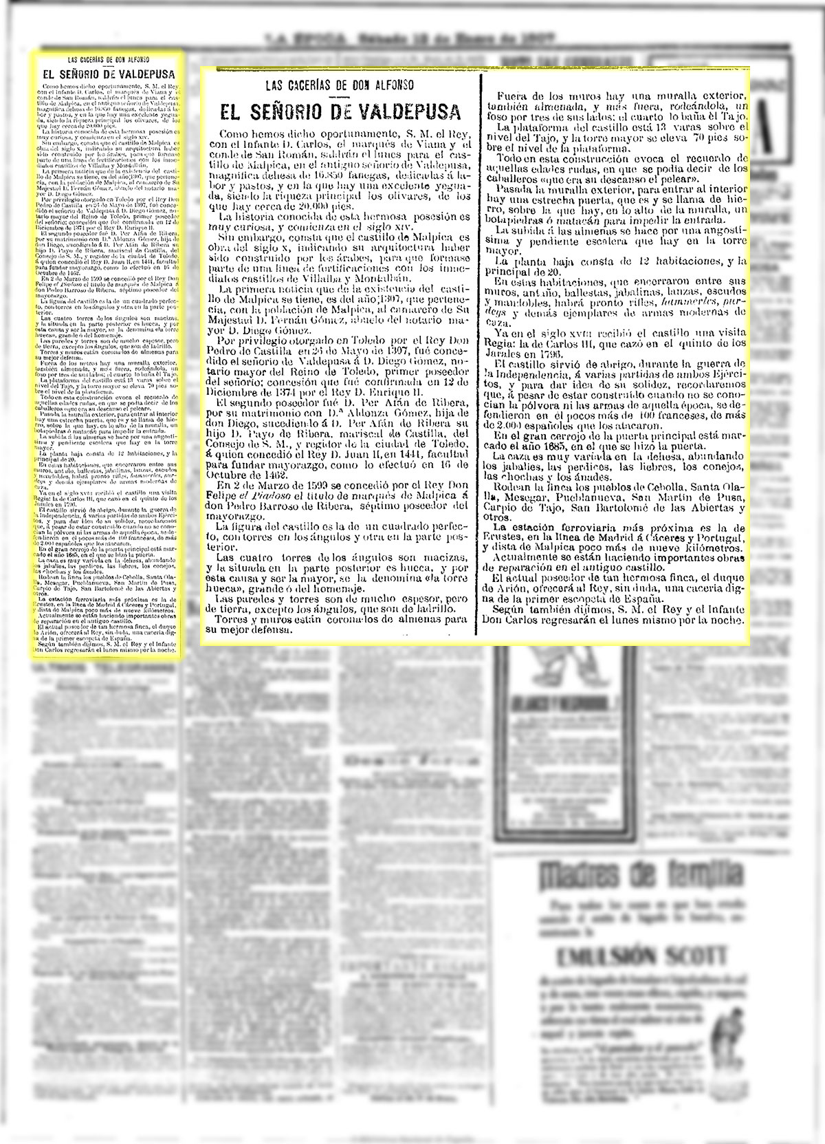 La Época 12-1-1907, n.º 20.238. Artículo sobre Valdepusa con motivo de la cacería del rey Alfonso XIII