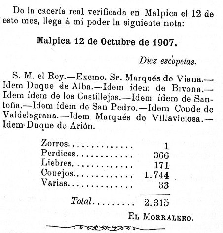La Campana Gorda: Año XVI Número 887 - 1907 octubre 24. Crónica de otra cacería regia en Malpica y Valdepusa