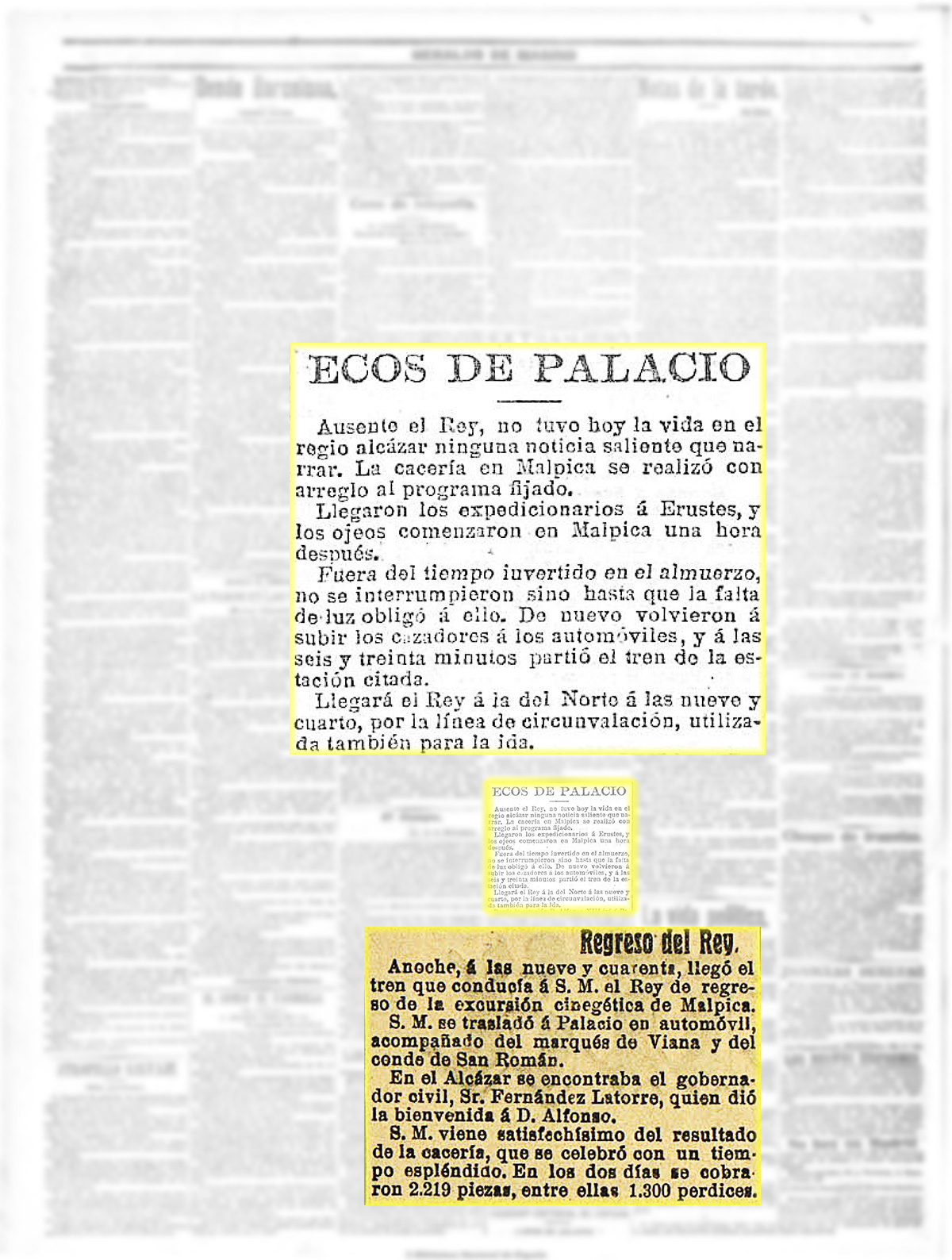 El Heraldo de Madrid 15-11-1908. Crónica de otra tercera cacería regia en Malpica y Valdepusa