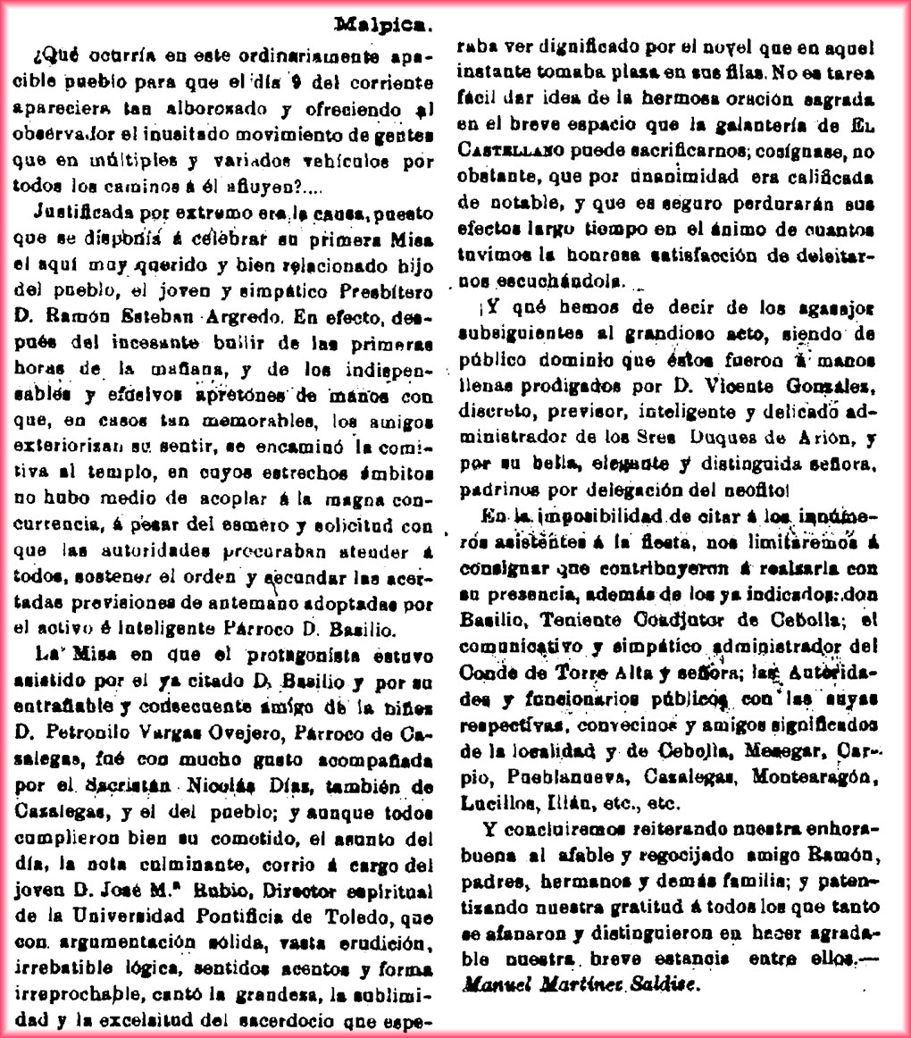 Primera misa. El Castellano. 14/6/1913