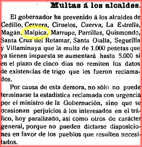 Declaración de existencias de trigo. El Castellano, 9/5/1917