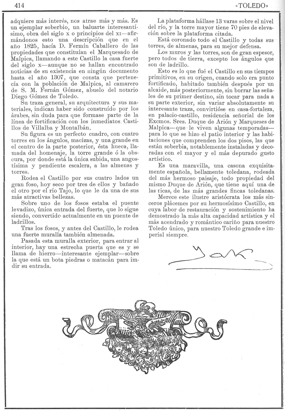 Castillos toledanos: El de Malpica de Tajo del duque de Arión. Toledo: Revista de Arte. 1/7/1922