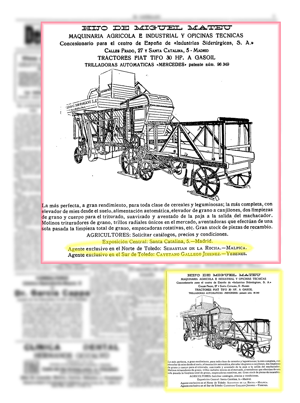  Anuncio de maquinaria agrícola. El Castellano. 7/4/1930