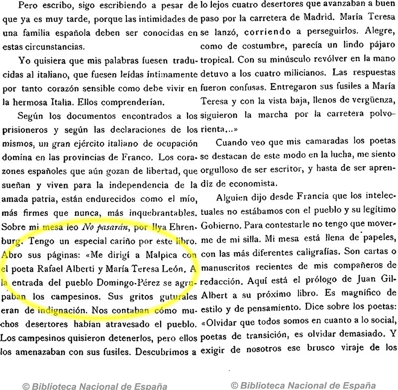 Un par de páginas extraídas del diario de Altolaguirre que se publicacon el título de "Noche de guerra". Hora de España 5/1937