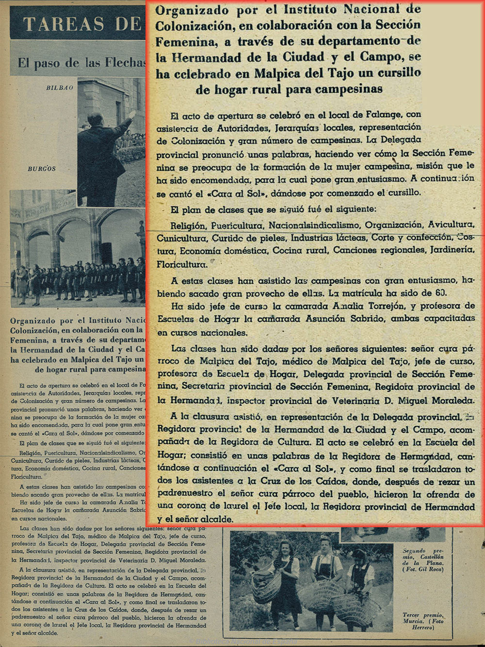 Medina 28-11-1943, página-15. Cursillo para campesinas