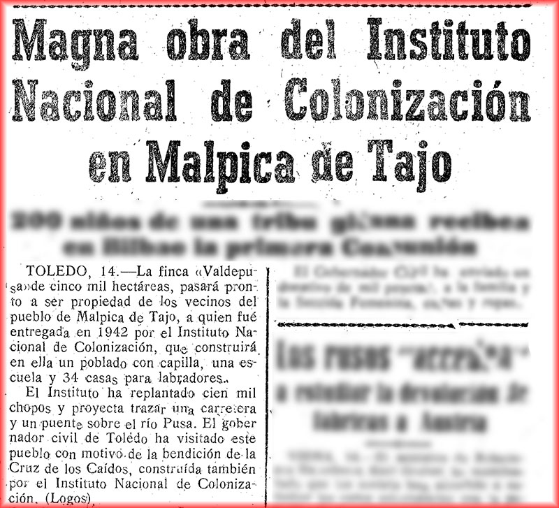 Imperio Diario de Zamora de Falange Española de las J.O.N.S,  27-11-1946. Entrega de premios a 7 labradores de Malpica