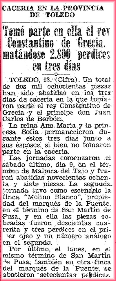 Vuelven las cacerías regias a Valdepusa - Lanza (14-11-1968)
