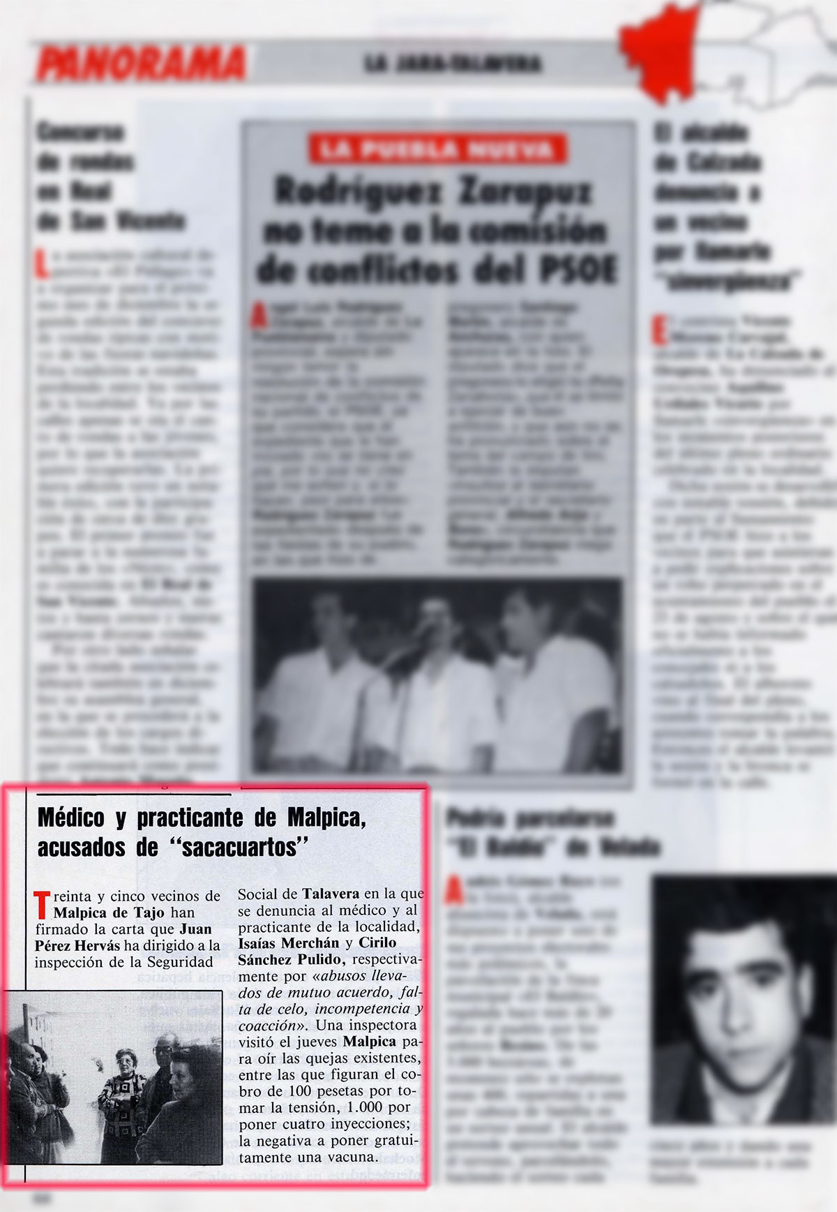 El médico y practicante de Malpica de Tajo acusados de "sacacuartos". Bisagra. N.º 53, 7-13/11/1988