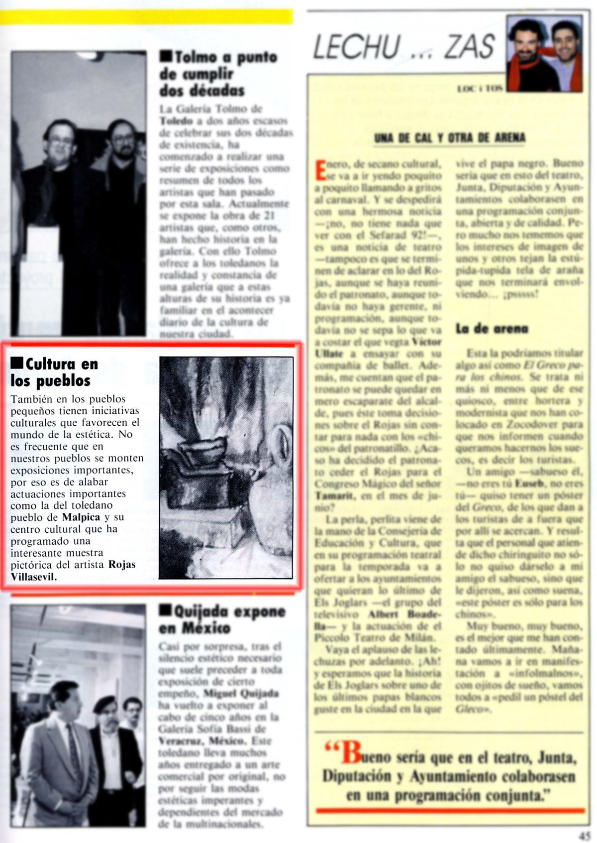 Cultura en Malpica de Tajo, exposición del pintor Jesús Rojas. Bisagra. N.º 112, 21-27/1/1990