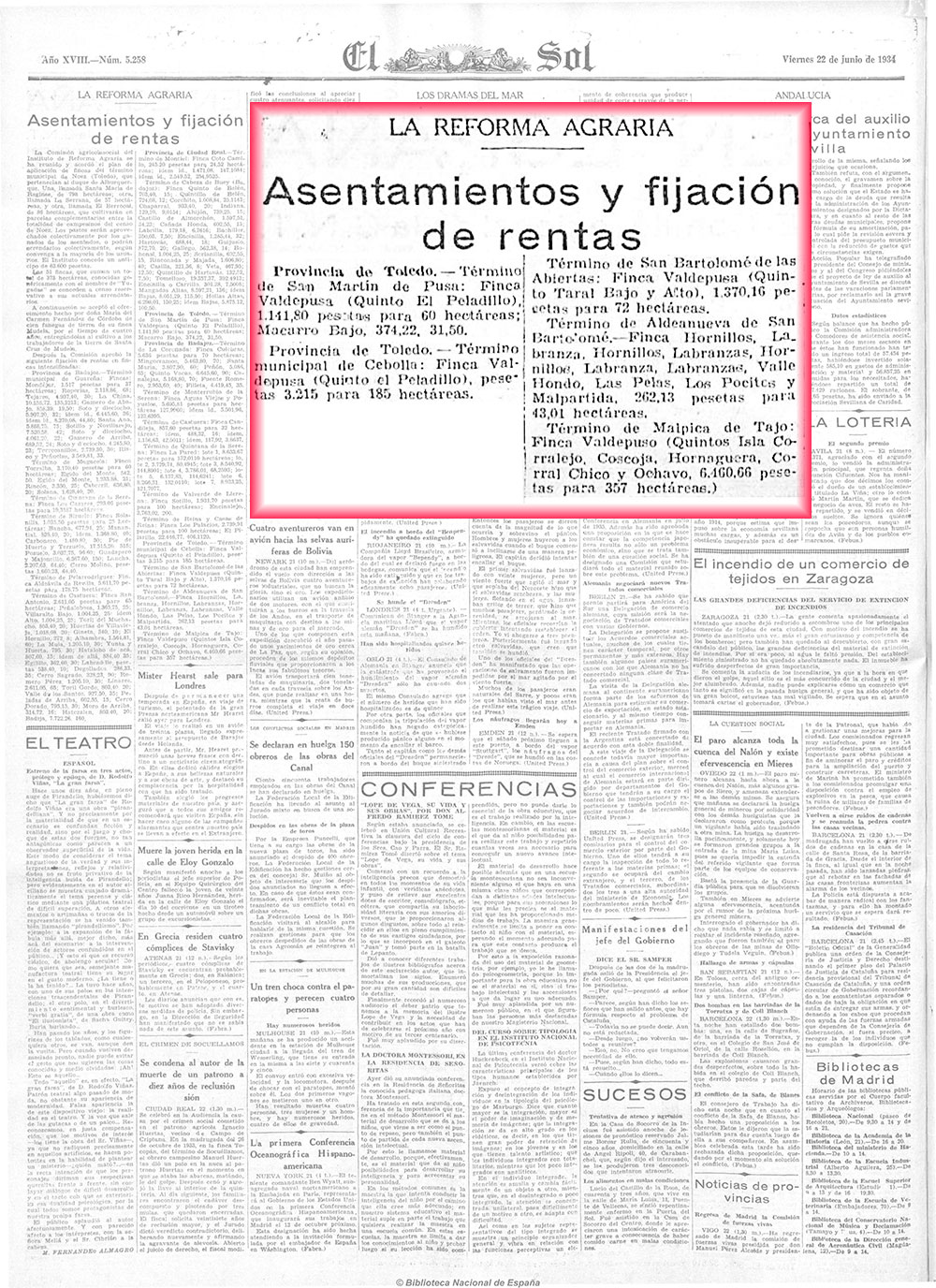 El Sol 22_6_1934, página 10. La reforma agraria