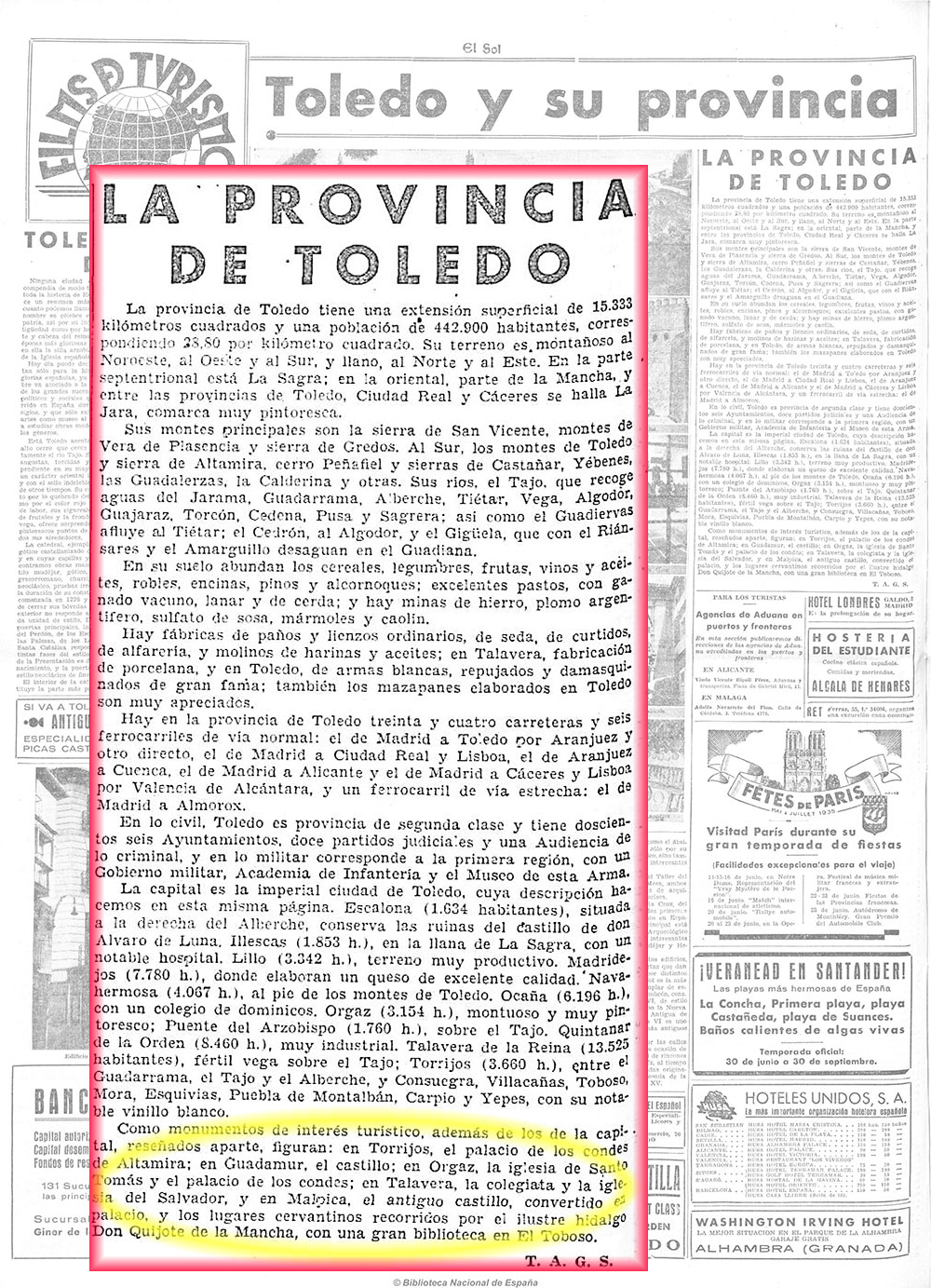 El Sol 13-6-1935. La provincia de Toledo