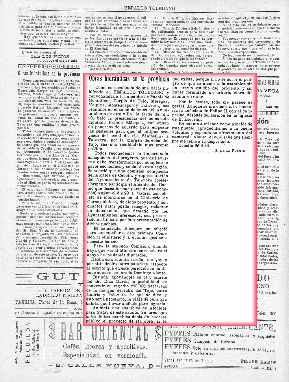 Obras hidráulicas en la provincia. El heraldo toledano (01_03_1932)