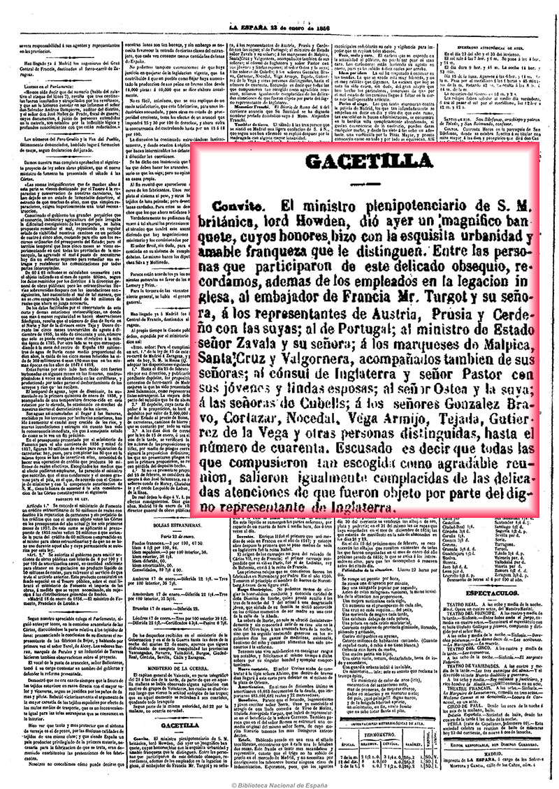 La España 23-1-1856, página 4. Convite diplomático 