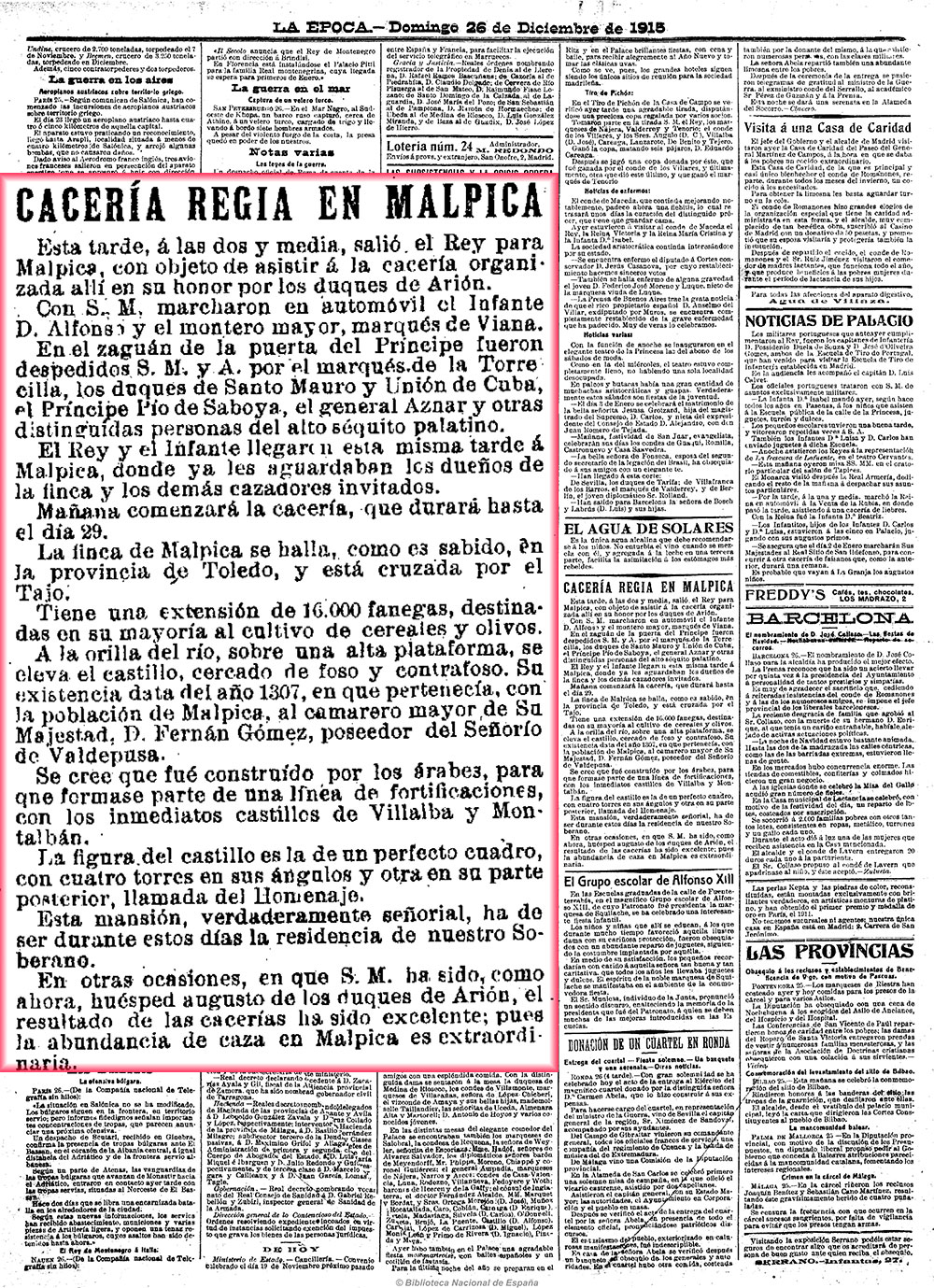 La Época 26-12-1915, página 2. Otra cacería regia