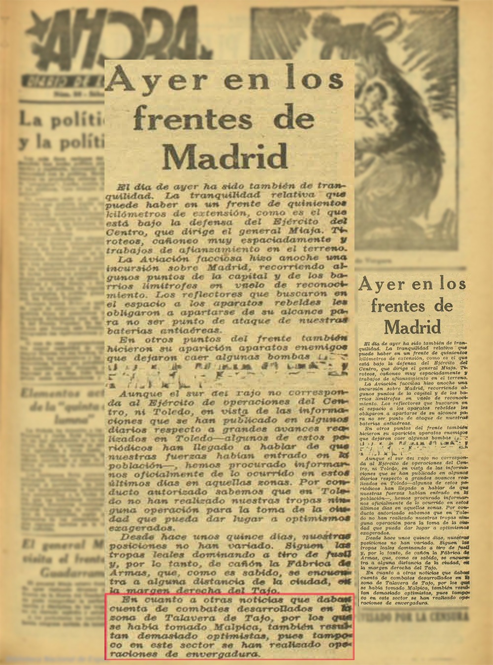Ayer en los frentes de Madrid- AHORA, (6/03/37)