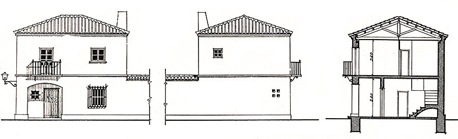 Boceto de la casa tipo I en la esquina izquierda de la manzana