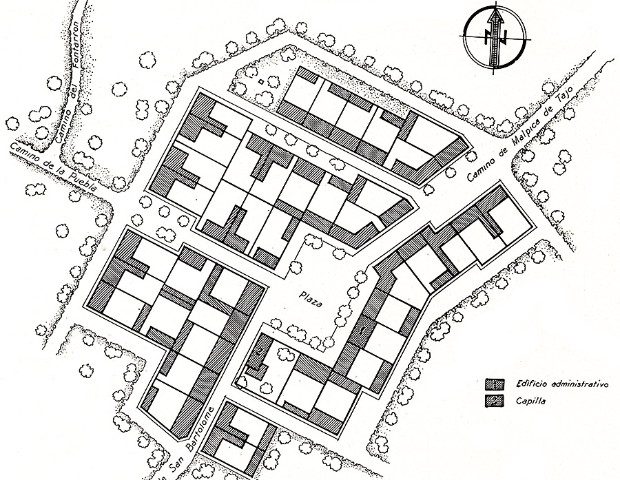 Plano del Proyecto fallido de 1944 de construcción del pueblo de colonización de Bernuy