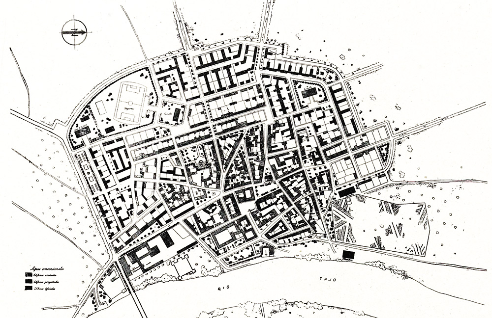 Plano del proyecto de 1994 sobre la reurbanización Malpica de Tajo en 1944 