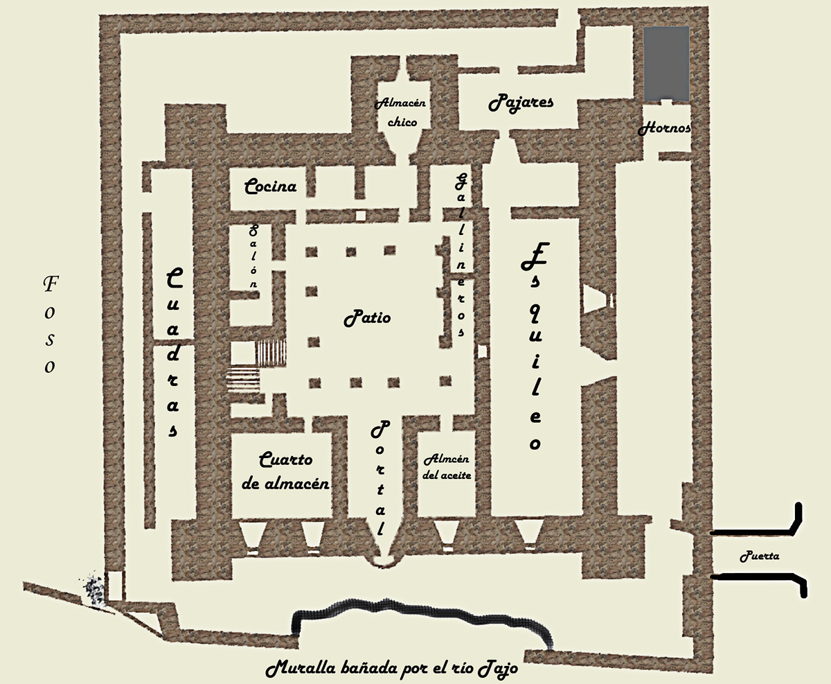 Plano 1ª planta del castillo de Malpica de Tajo según F. Caballero 