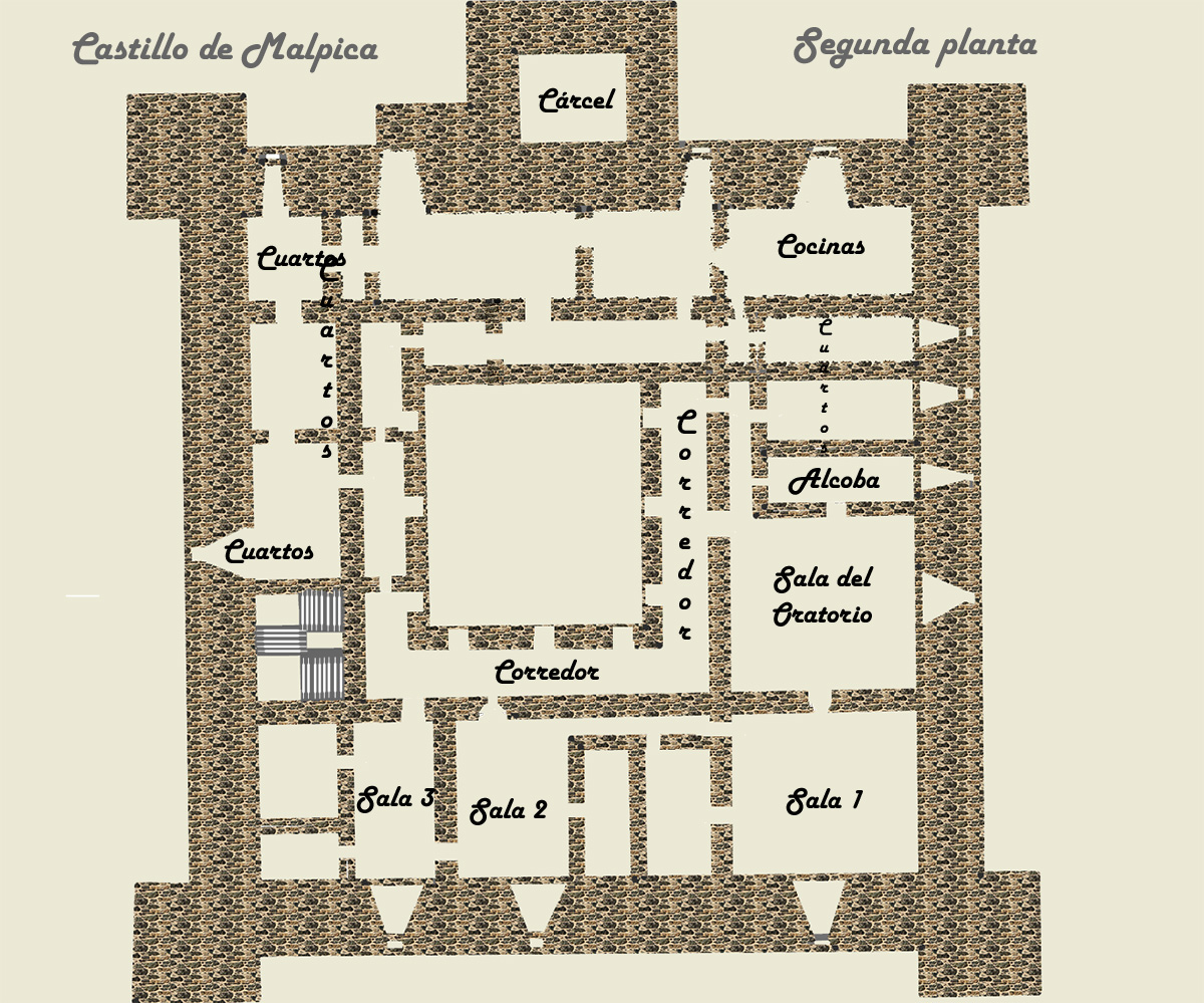 Plano 2ª planta del castillo de Malpica de Tajo según F. Caballero 