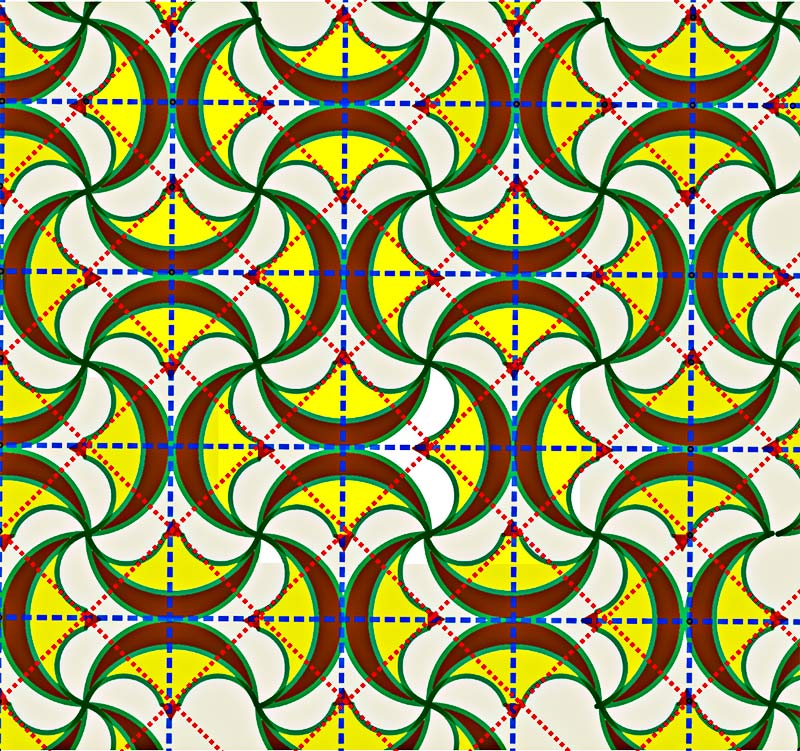 Ejes de simetría del Mosaico del vestíbulo de la villa romana Las Tamujas en Malpica de Tajo. 