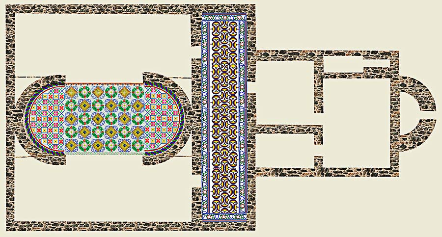 Interpretación gráfica de los mosaicos en las termas de la villa romana de Las Tamujas en Malpica de Tajo