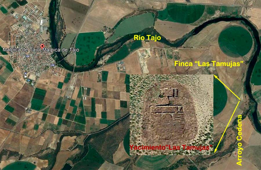 Situación del yacimiento arqueológico tardoromano de Las Tamujas en Malpica de Tajo