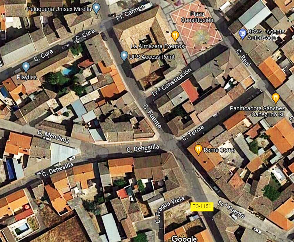 Las cuatro calles de Malpica de Tajo en 2023 según Google maps