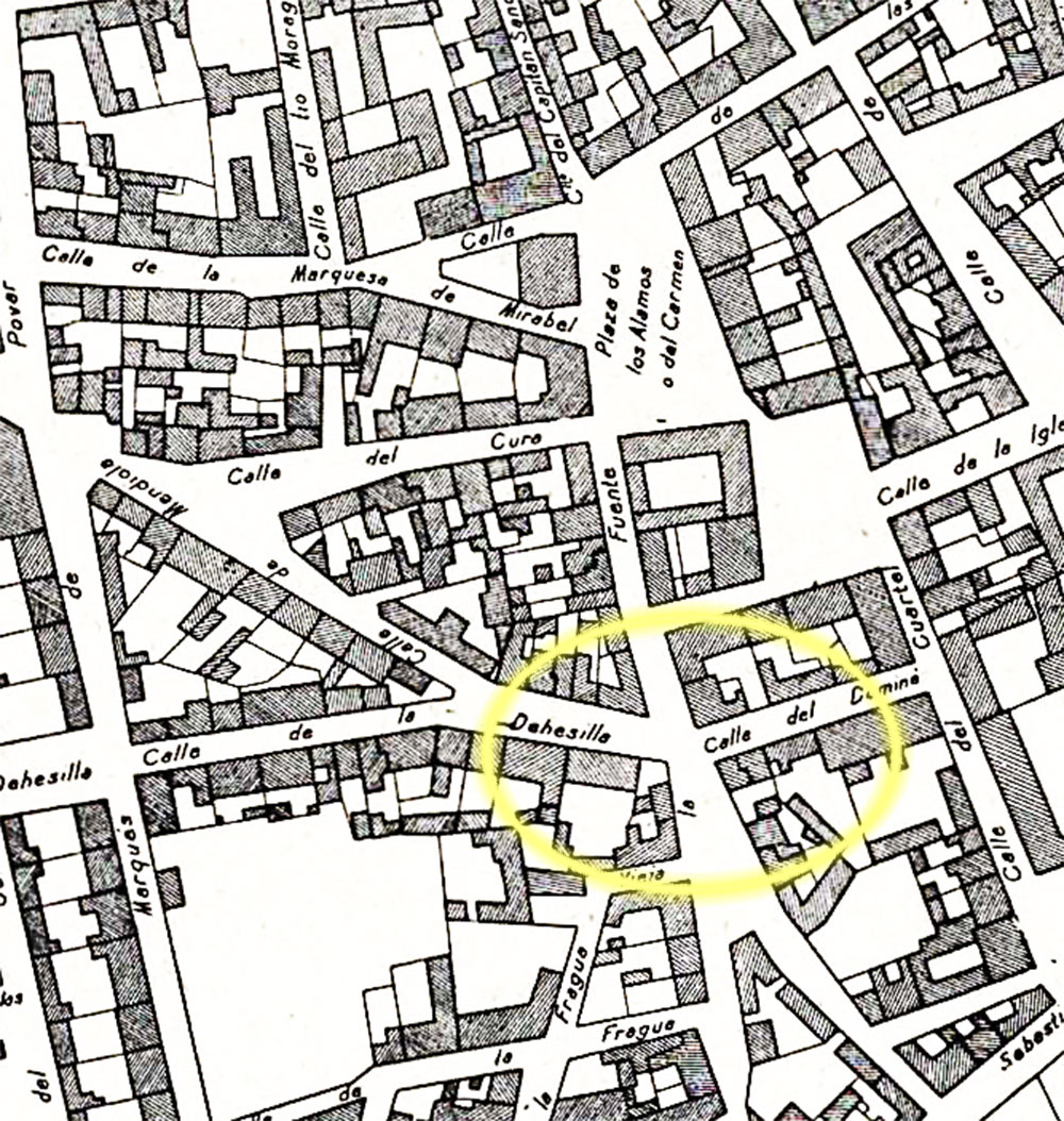 Las cuatro calles de Malpica de Tajo en el mapa de 1944