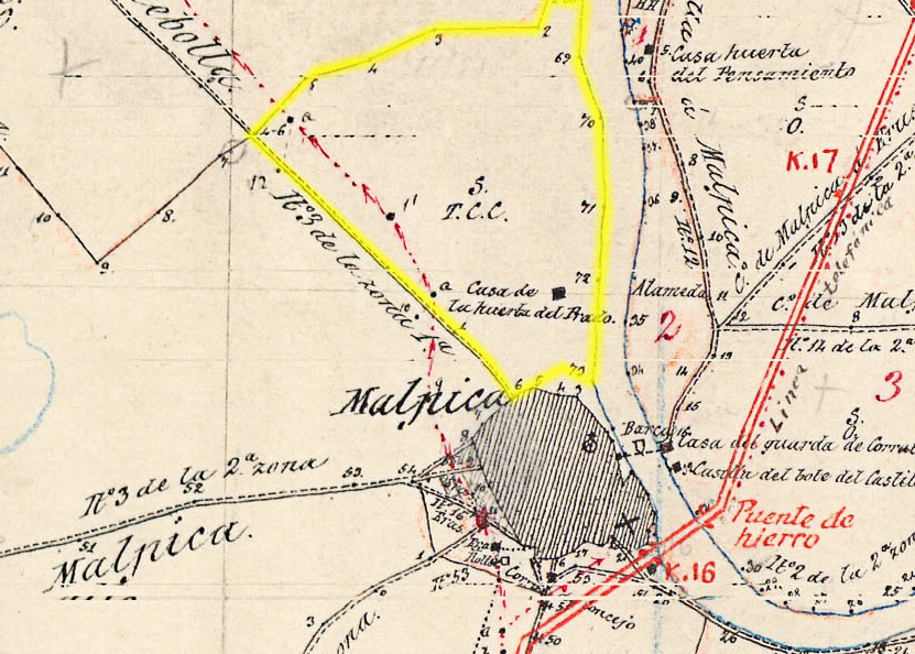 Mapa huerta Malpica realizado en noviembre de 1882 por el IGE