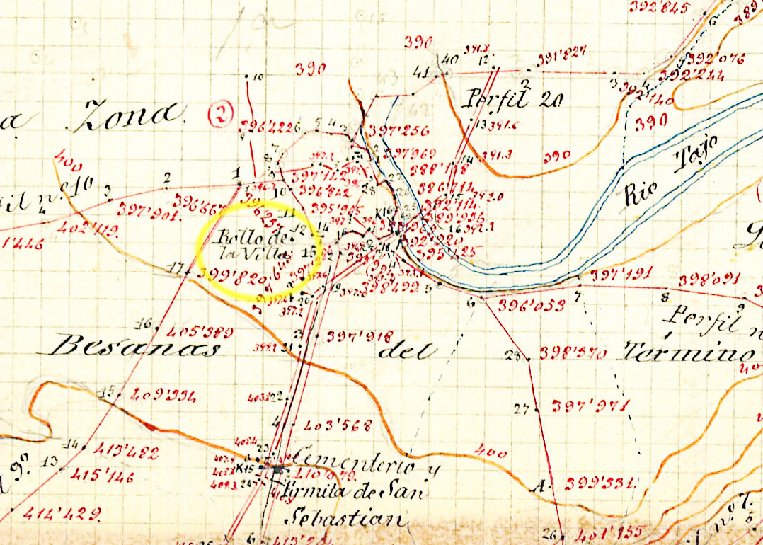 Situación del rollo según el Mapa de Malpica elaborado por El Instituto Geográfico y Estadístico de 1882