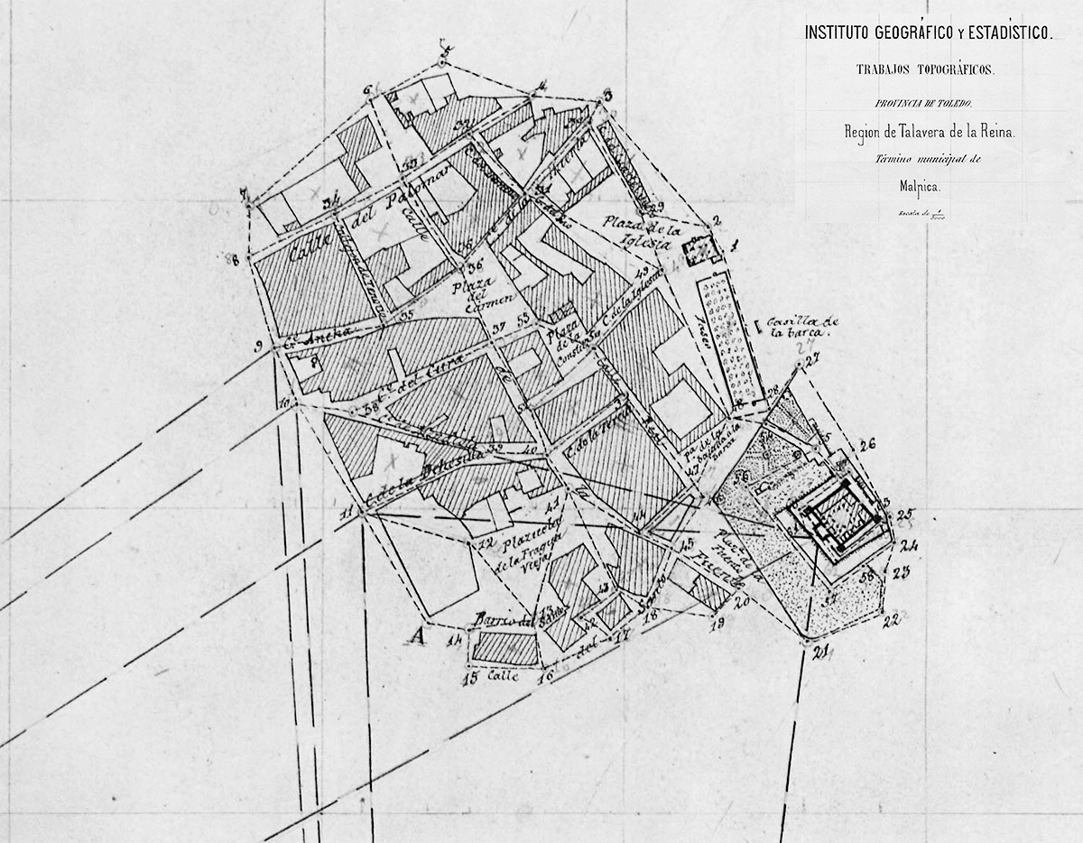 Detalle del mapa topográfico del IGE,1882, Malpica de Tajo