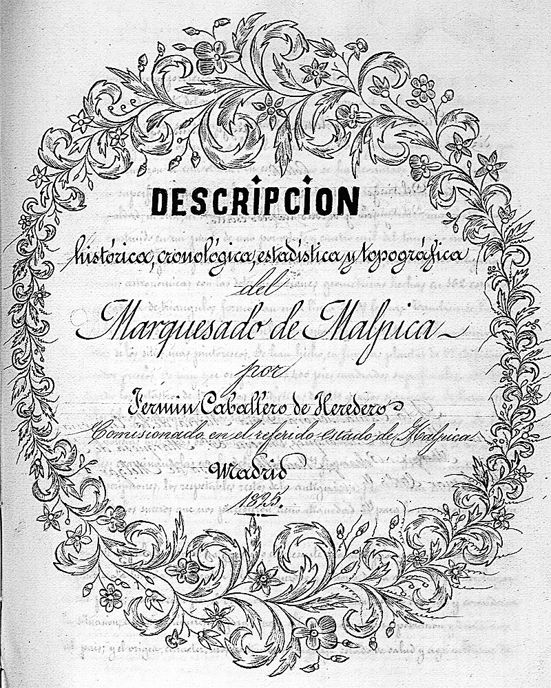 Portada DESCRIPCIÓN histórica, cronológica, estadística y topográfica del Marquesado de Malpica de Fermín Caballero