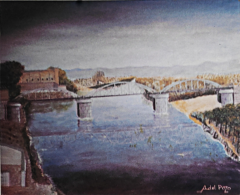 Cuadro al óleo de Alejandro del Pozo sobre el puente antiguo de hierro de Malpica de Tajo