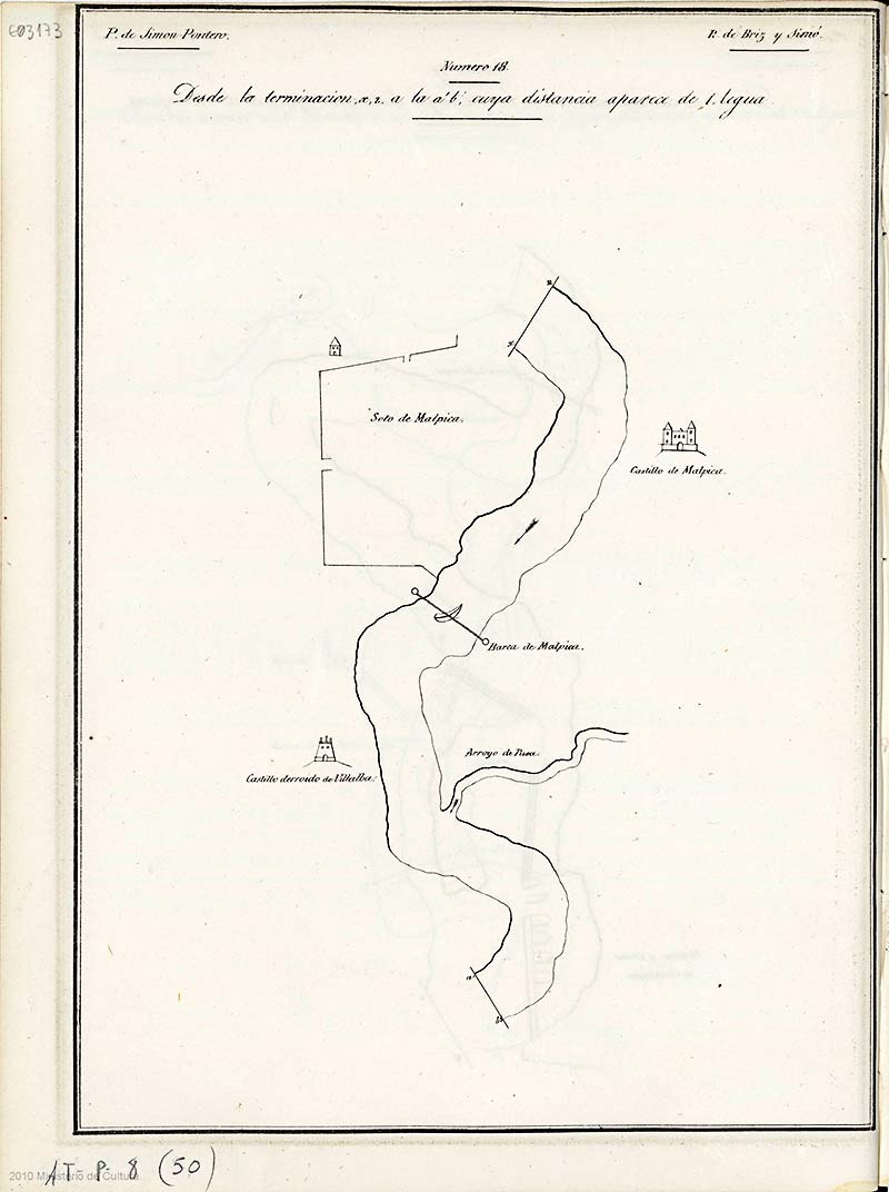Planos de reconocimiento de las riberas del Tajo, desde el Brazo La Fuerza  hasta por debajo de la desembocadura del Pusa realizado por José Briz y Pedro Simón Gil en 1755